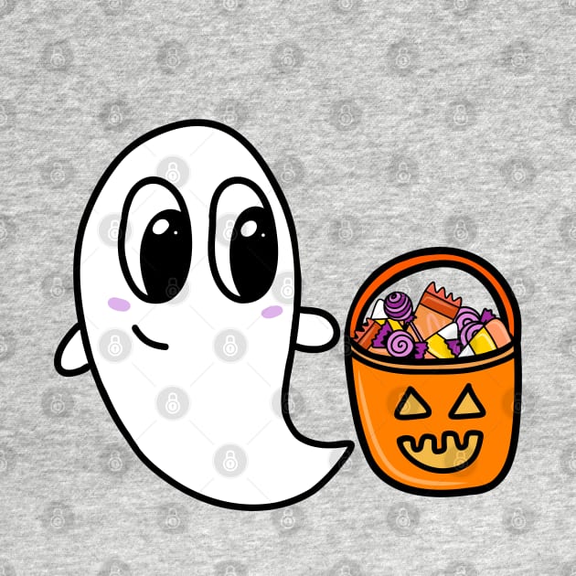 Cute Ghost with Trick or Treat Candy Bucket, made by EndlessEmporium by EndlessEmporium